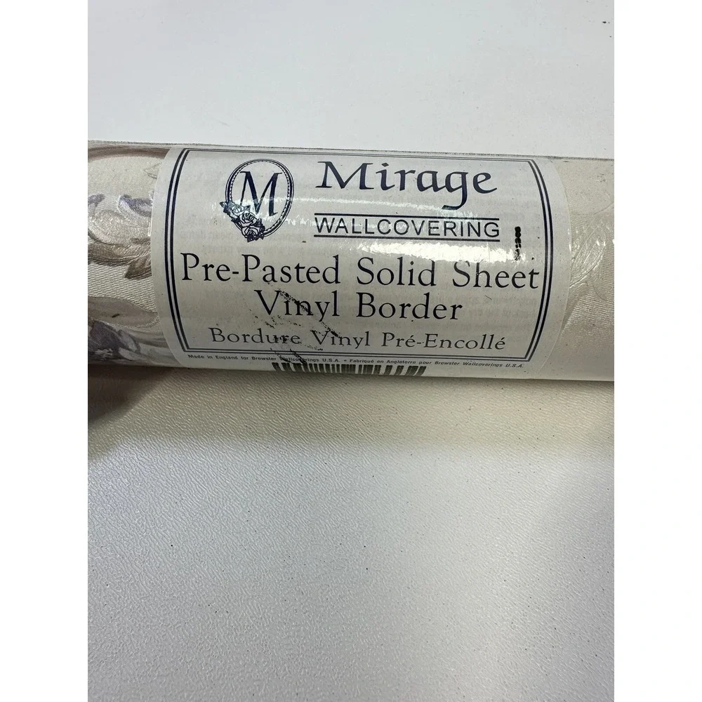 Vintage‎ 90s Mirage Textured Gilded Pastel Floral Vinyl Border 5 Rolls NOS